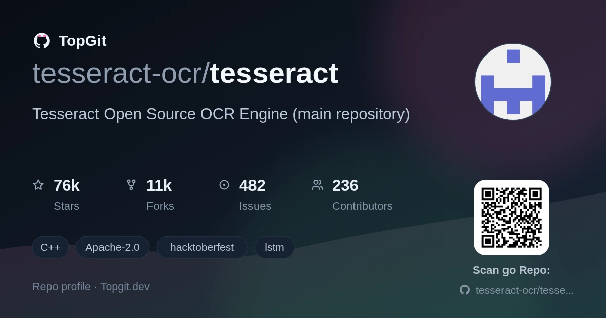 TopGit repo profile image for tesseract-ocr/tesseract