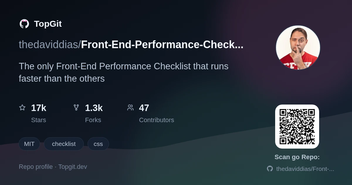 TopGit repo profile image for thedaviddias/Front-End-Performance-Checklist