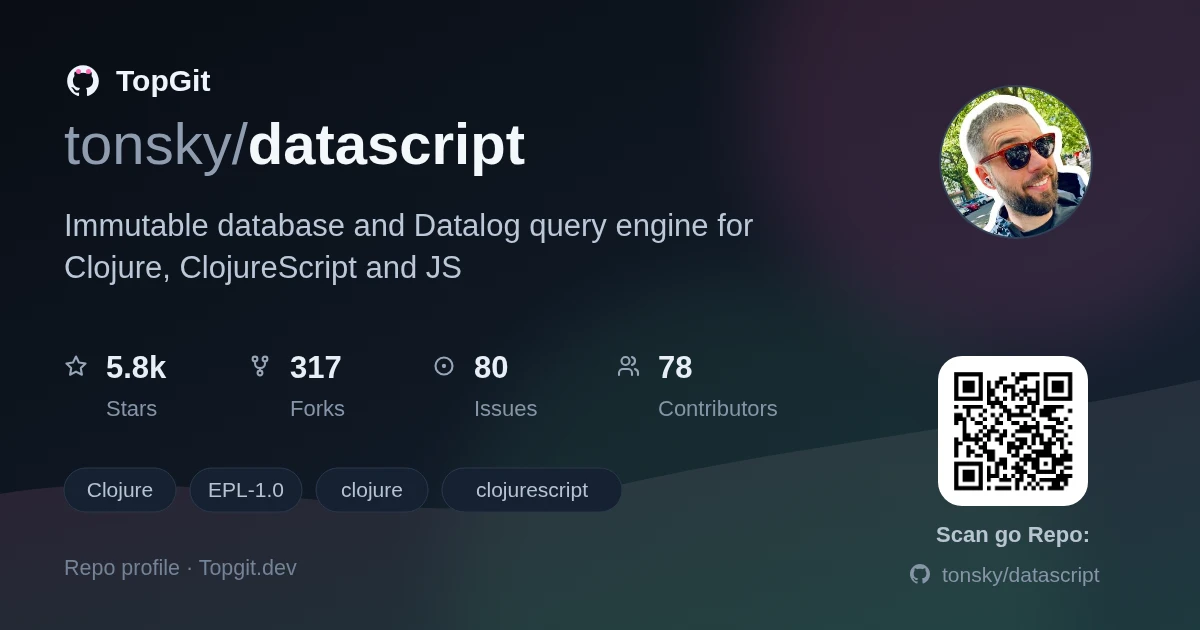 TopGit repo profile image for tonsky/datascript