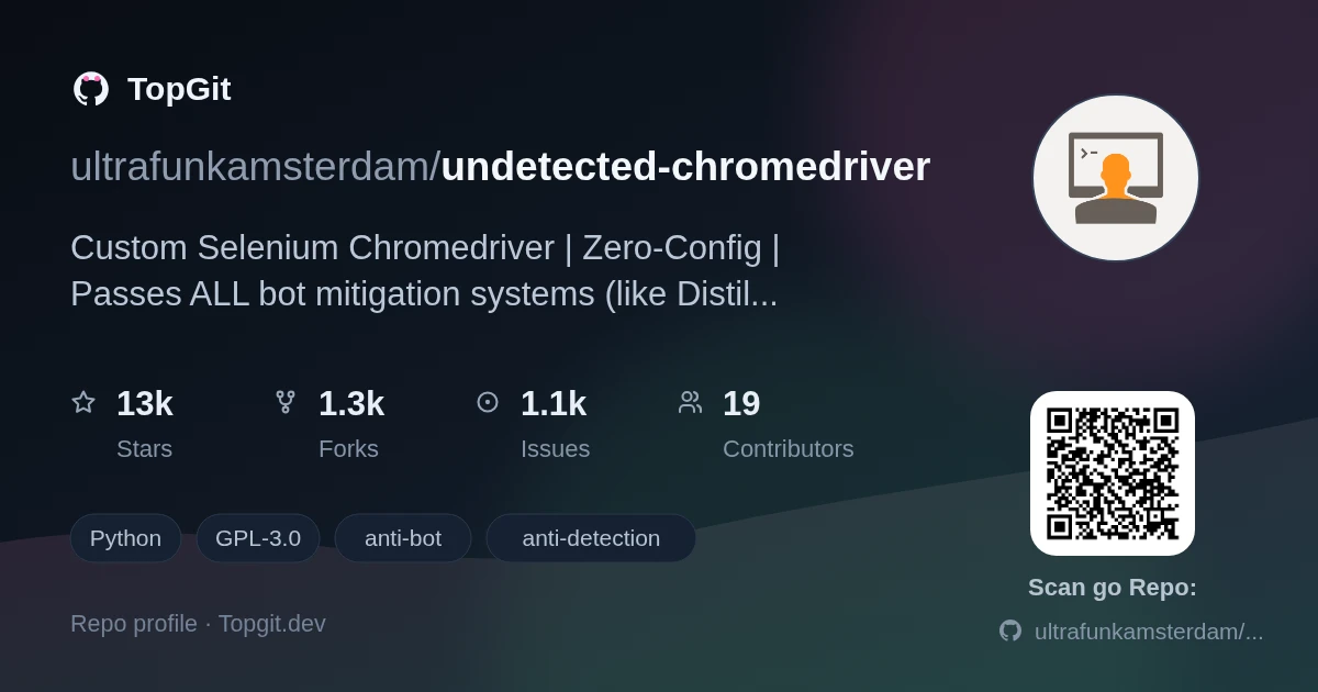TopGit repo profile image for ultrafunkamsterdam/undetected-chromedriver