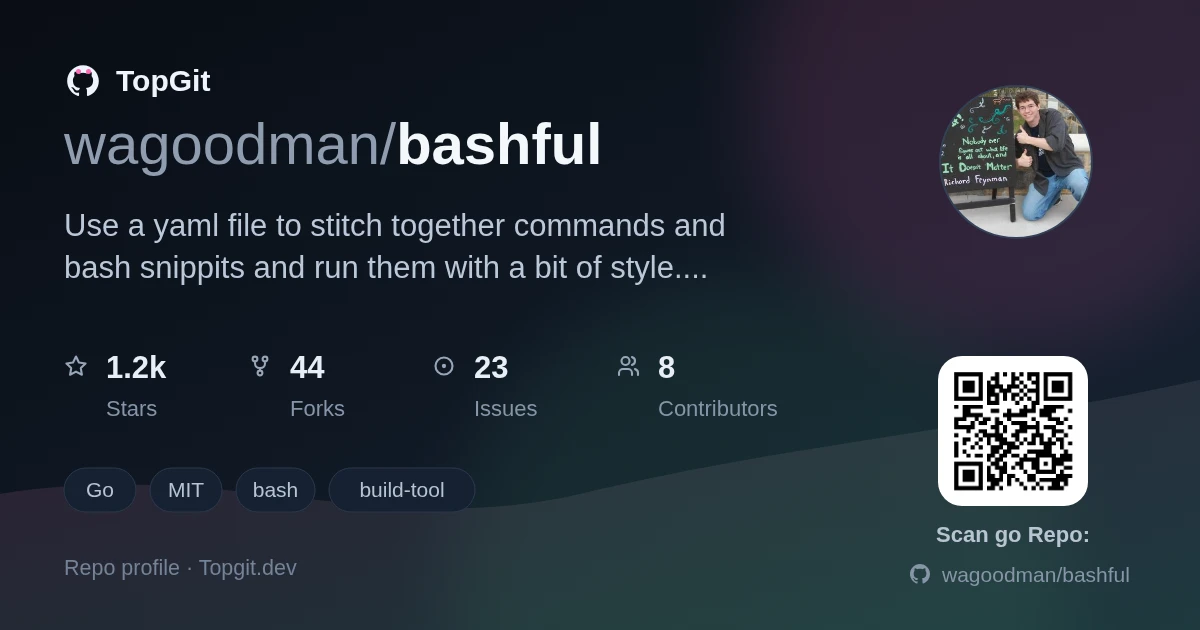 TopGit repo profile image for wagoodman/bashful