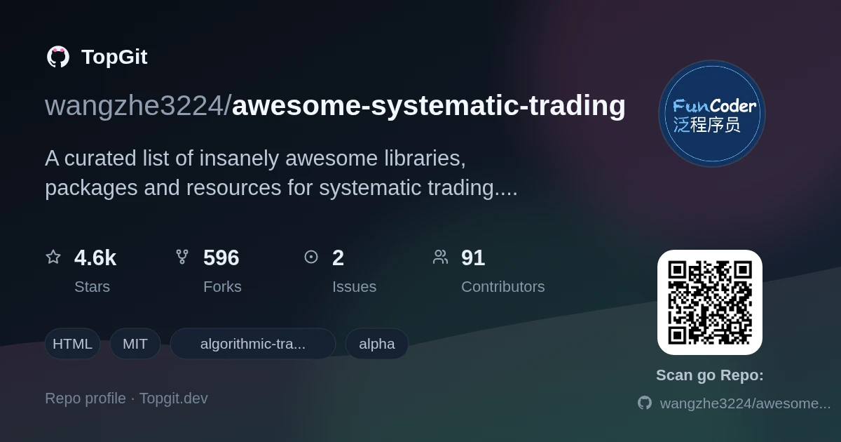 TopGit repo profile image for wangzhe3224/awesome-systematic-trading