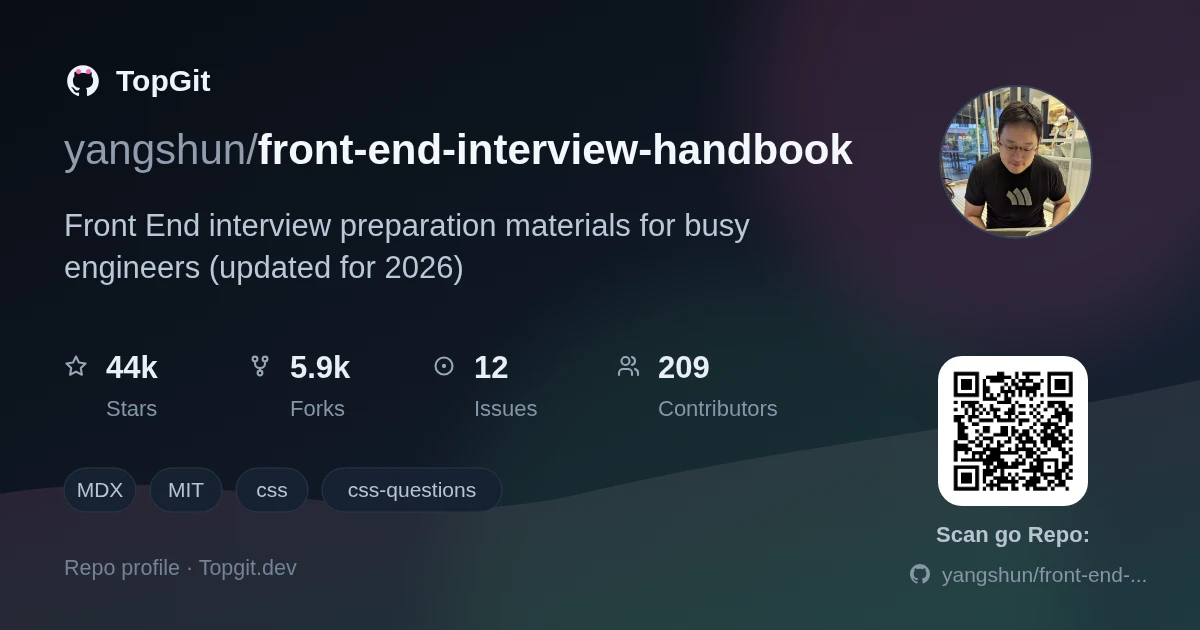 TopGit repo profile image for yangshun/front-end-interview-handbook