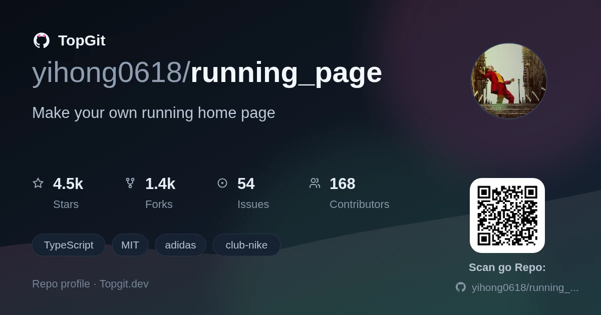 TopGit repo profile image for yihong0618/running_page