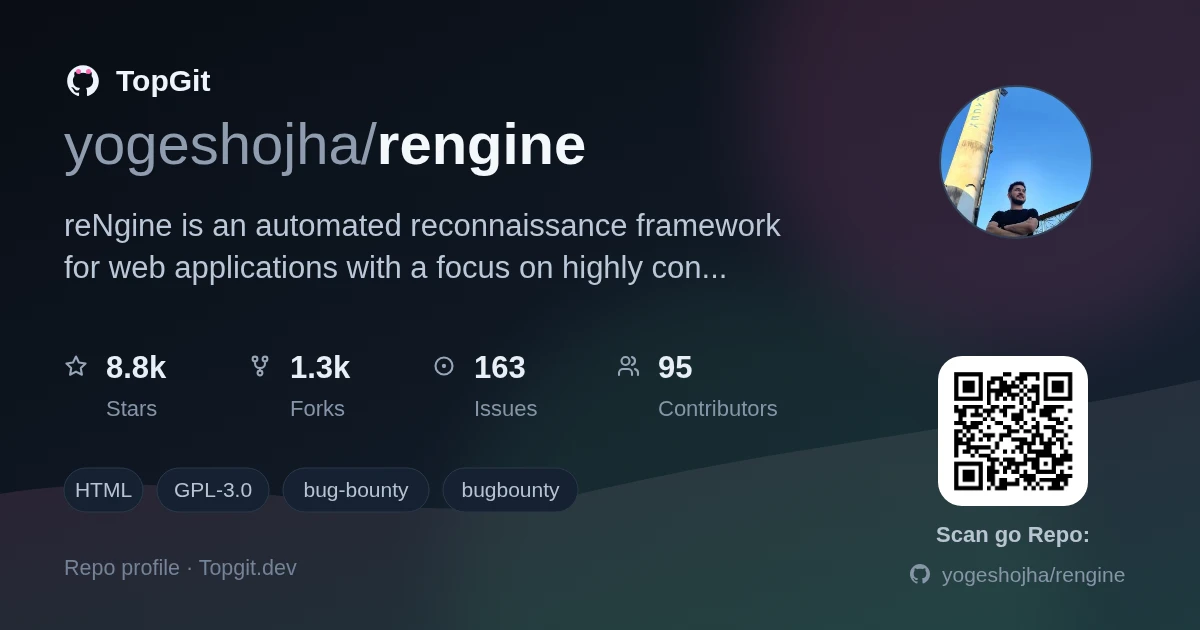 TopGit repo profile image for yogeshojha/rengine