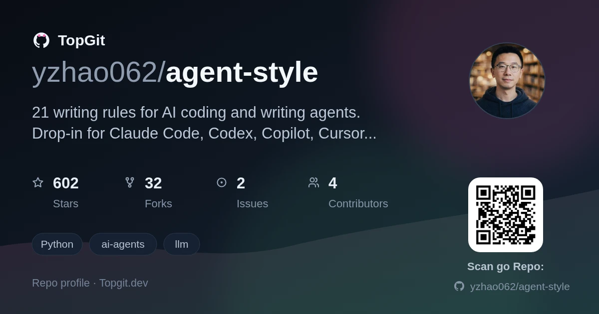 TopGit repo profile image for yzhao062/agent-style