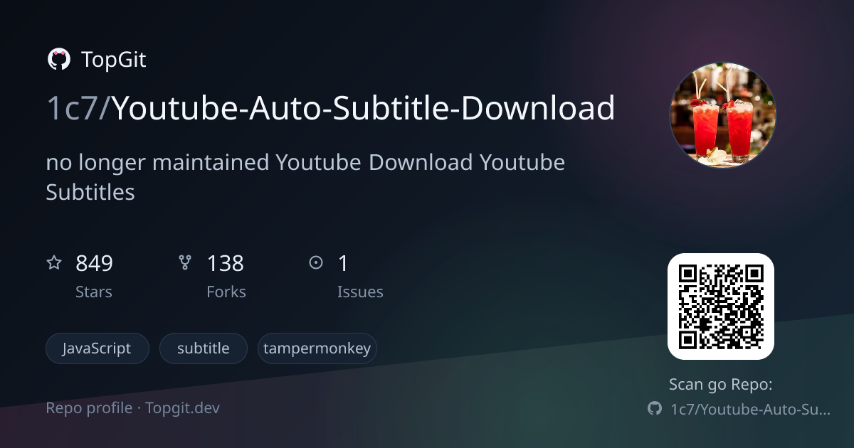 TopGit repo profile image for 1c7/Youtube-Auto-Subtitle-Download