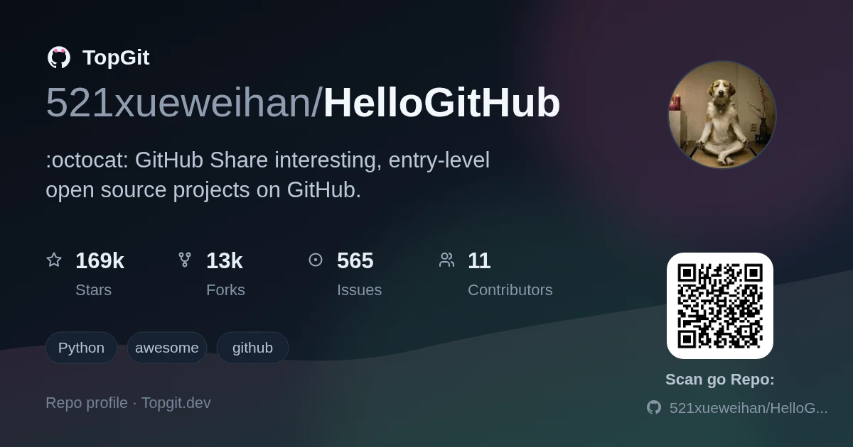 TopGit repo profile image for 521xueweihan/HelloGitHub
