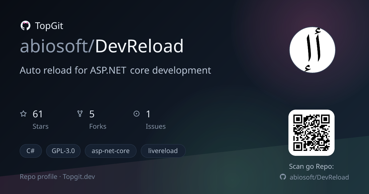 TopGit repo profile image for abiosoft/DevReload