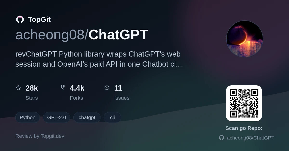 TopGit repo profile image for acheong08/ChatGPT