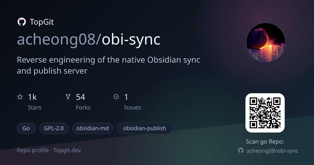 TopGit repo profile image for acheong08/obi-sync