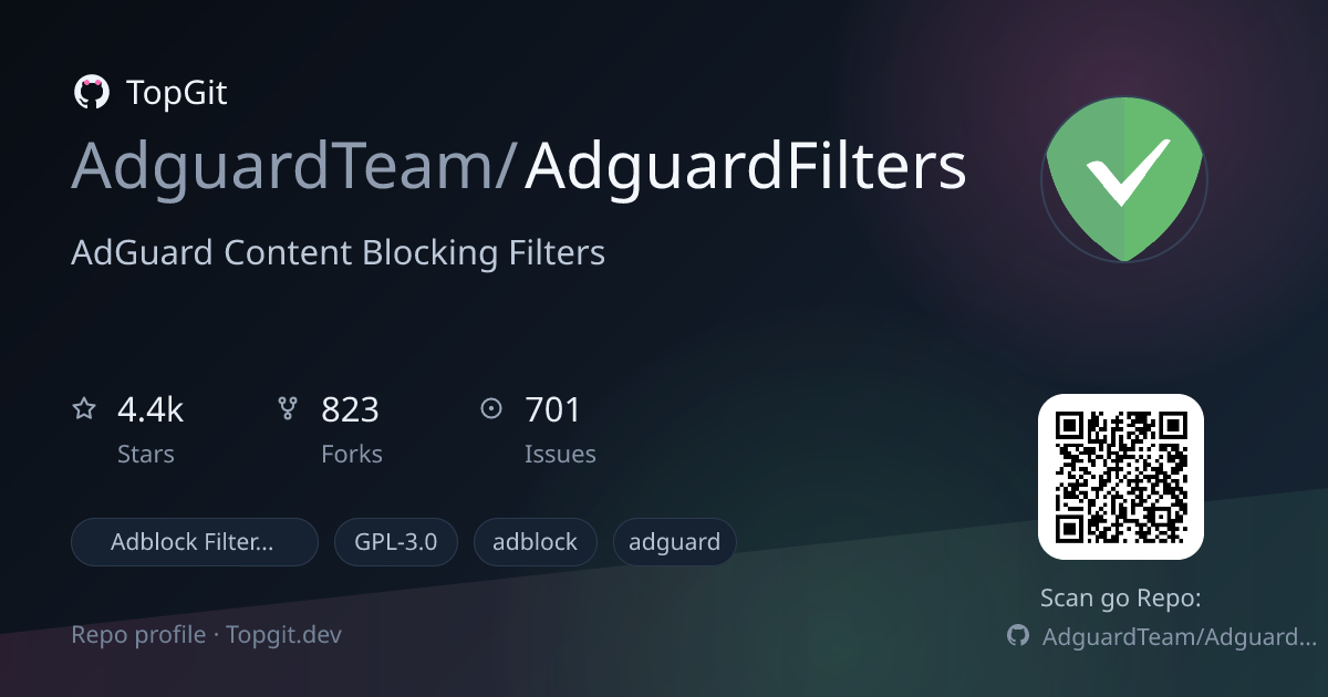 TopGit repo profile image for AdguardTeam/AdguardFilters