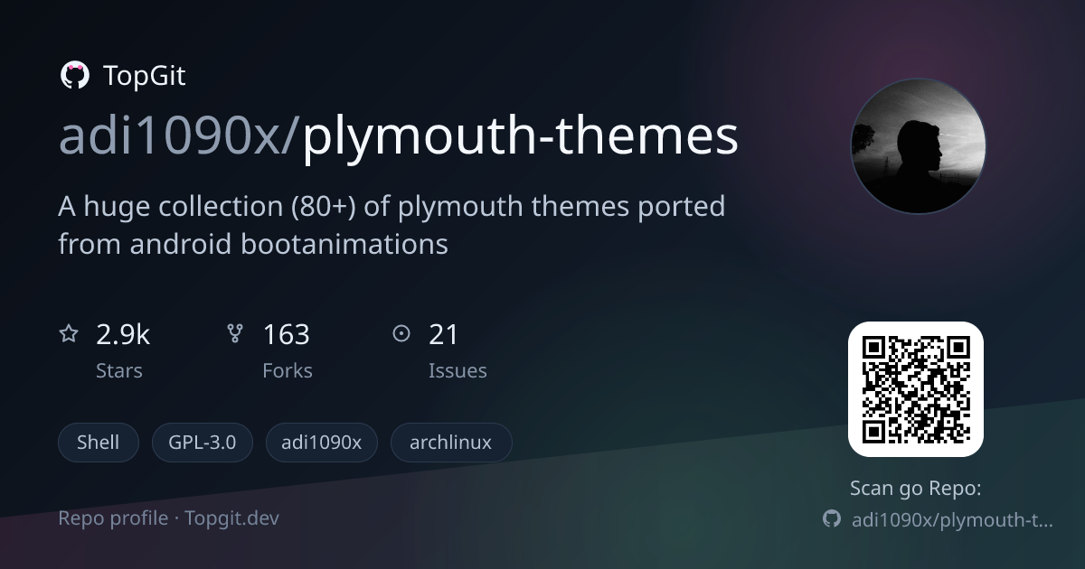 TopGit repo profile image for adi1090x/plymouth-themes