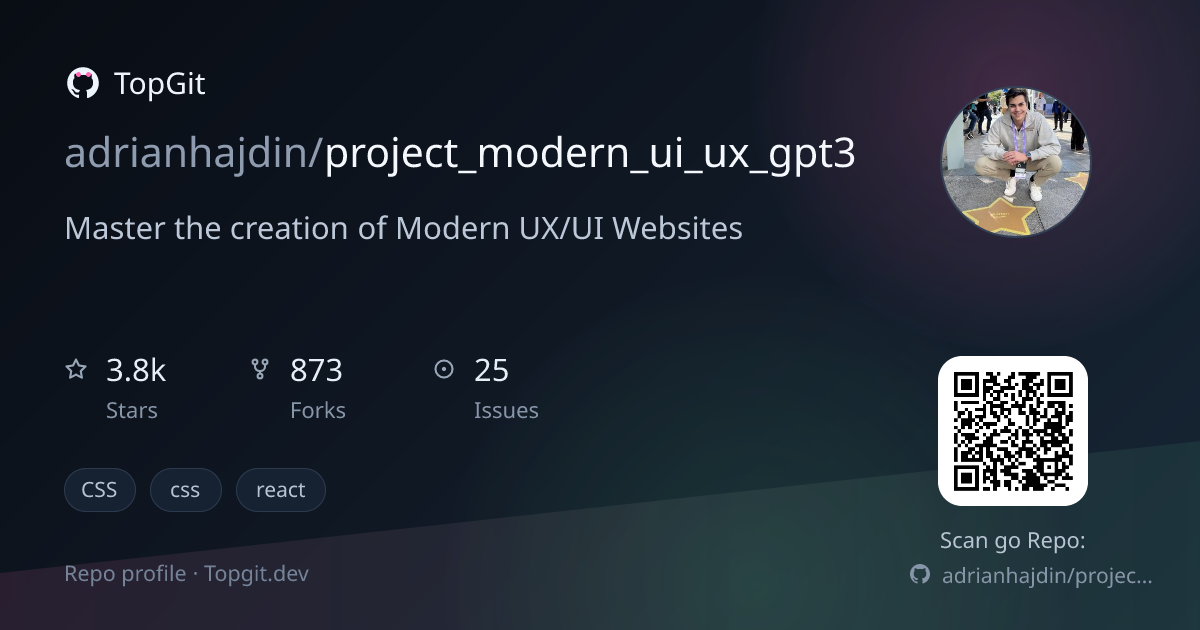 TopGit repo profile image for adrianhajdin/project_modern_ui_ux_gpt3