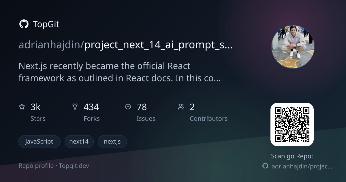 TopGit repo profile image for adrianhajdin/project_next_14_ai_prompt_sharing