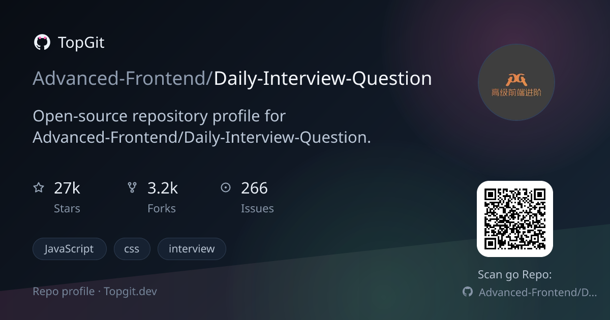 TopGit repo profile image for Advanced-Frontend/Daily-Interview-Question