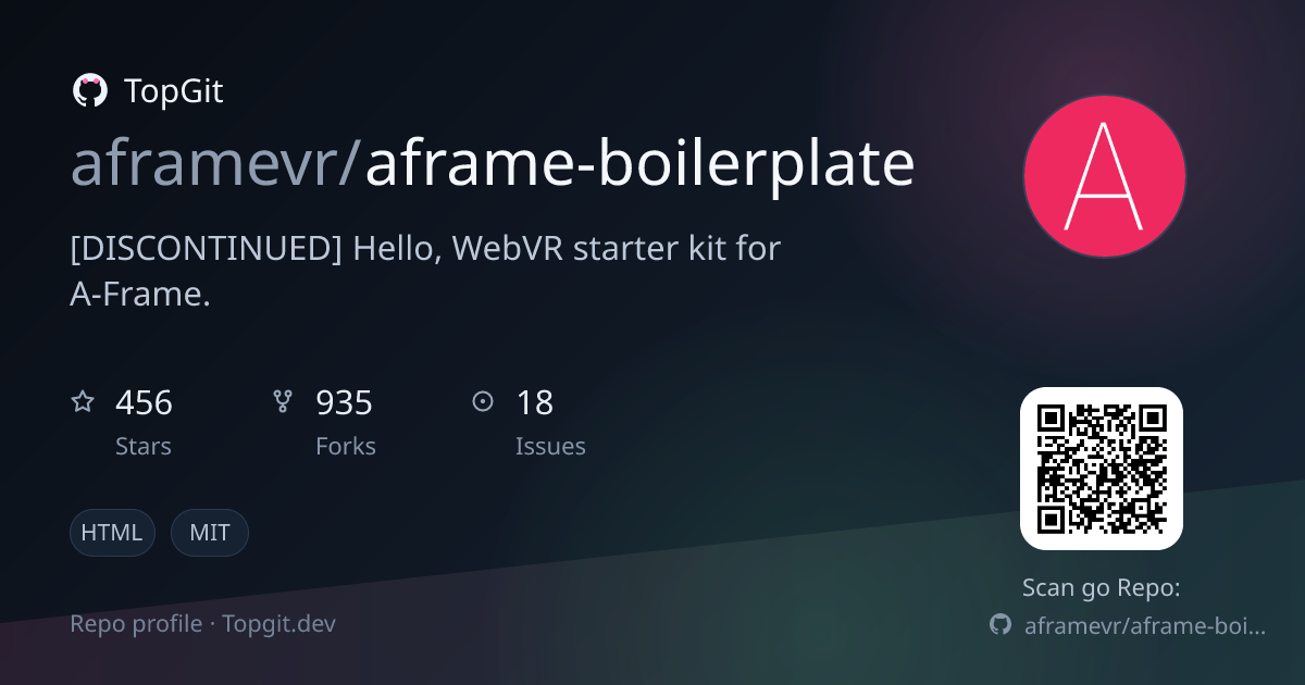TopGit repo profile image for aframevr/aframe-boilerplate