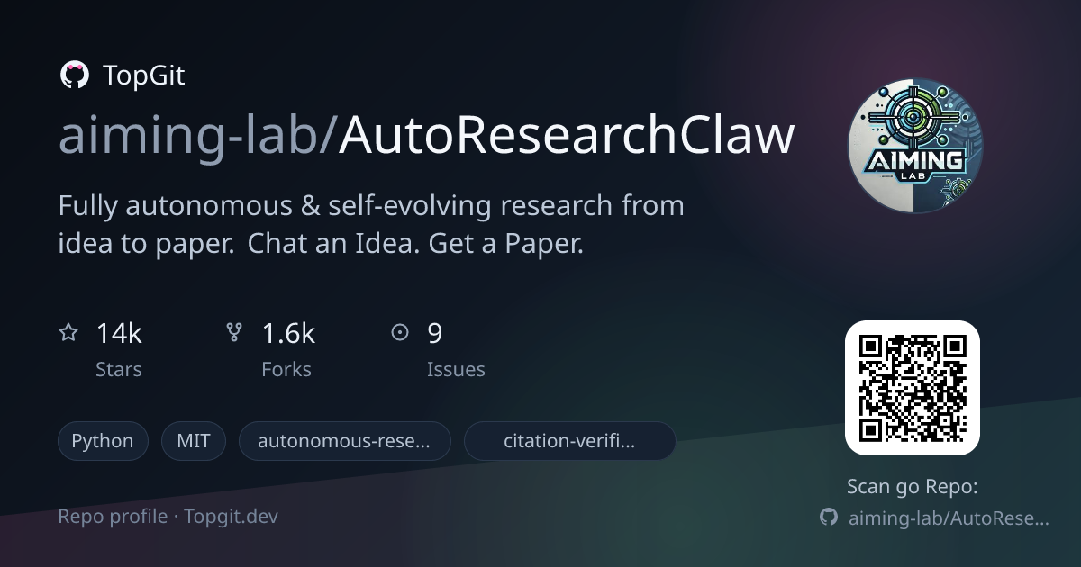 TopGit repo profile image for aiming-lab/AutoResearchClaw