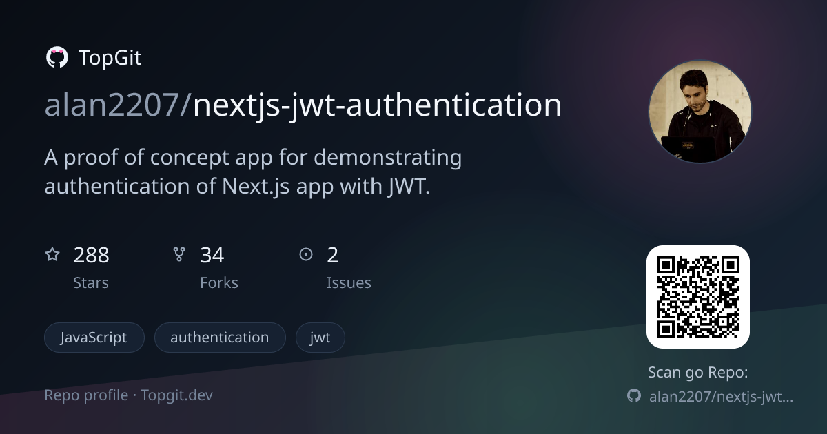 TopGit repo profile image for alan2207/nextjs-jwt-authentication