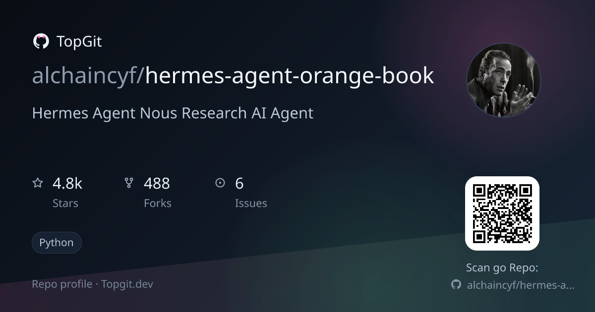 TopGit repo profile image for alchaincyf/hermes-agent-orange-book