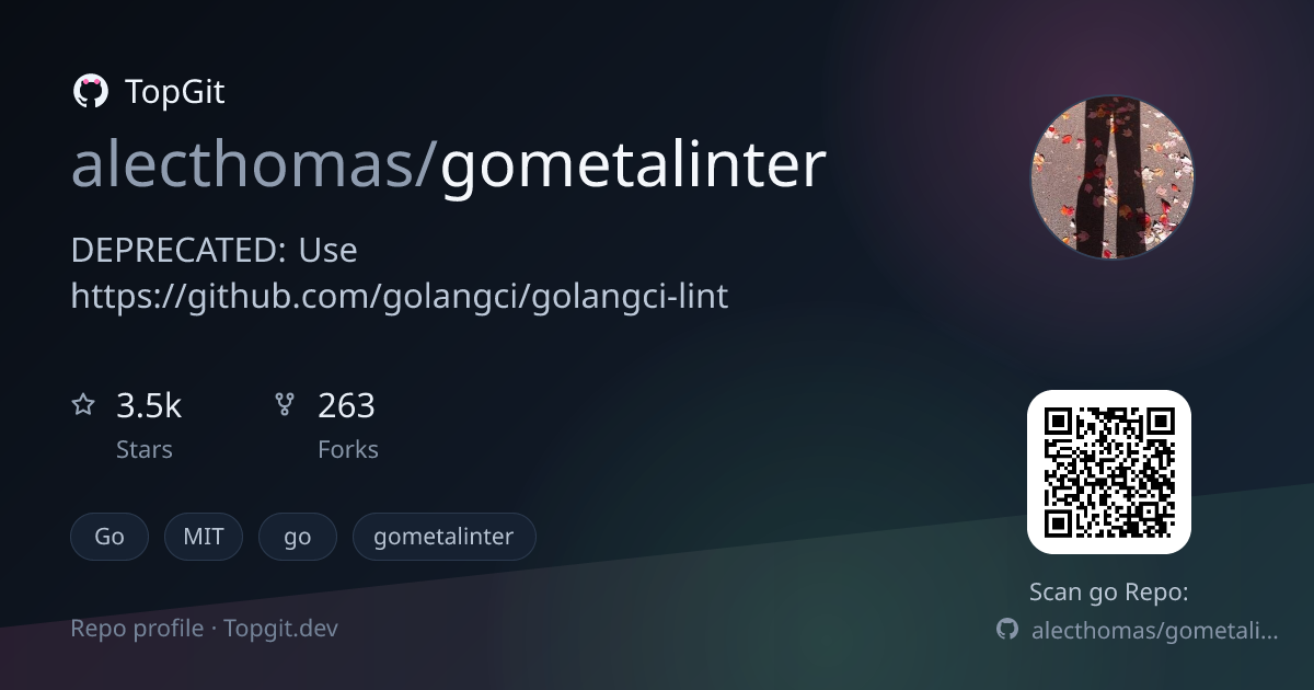 TopGit repo profile image for alecthomas/gometalinter
