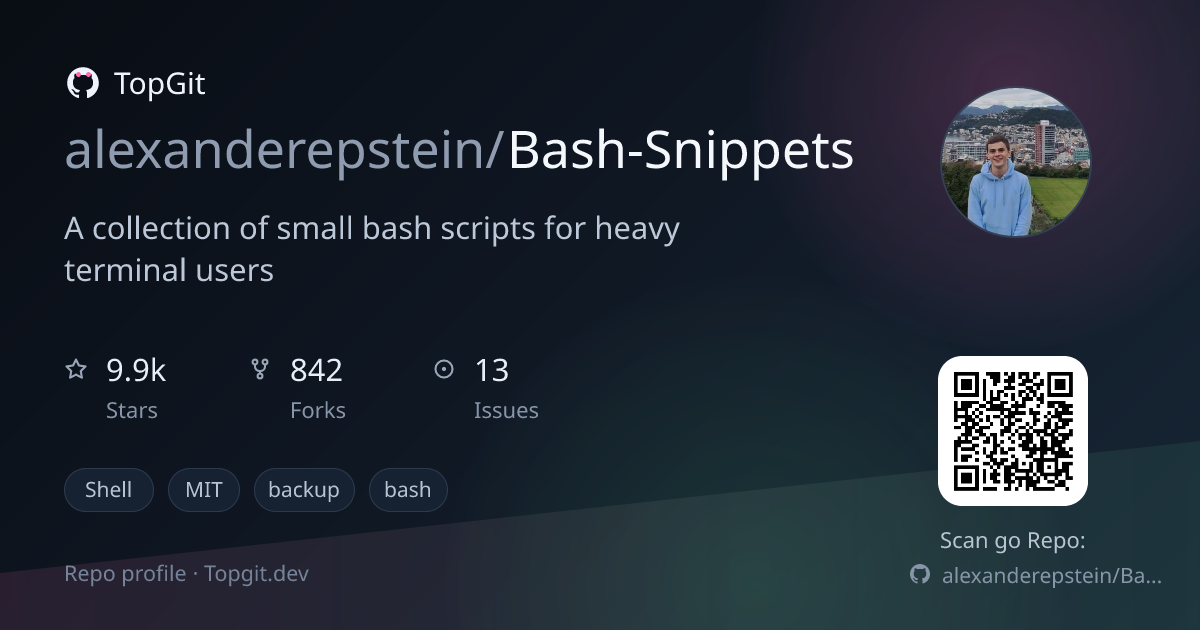 TopGit repo profile image for alexanderepstein/Bash-Snippets