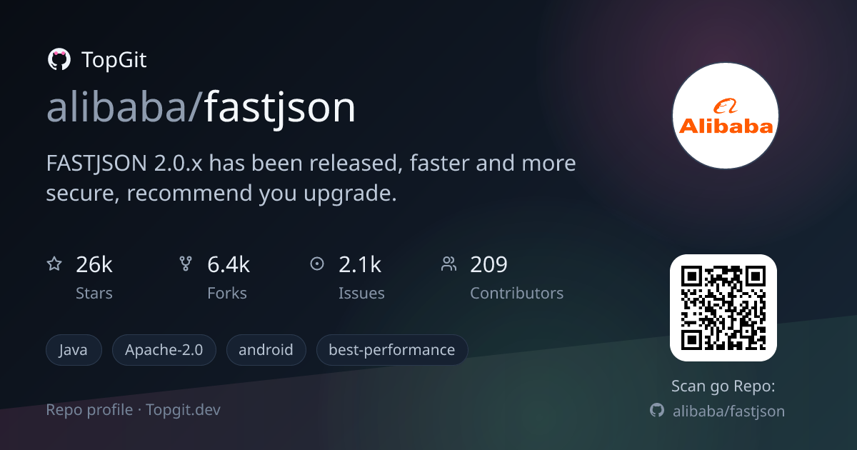 TopGit repo profile image for alibaba/fastjson