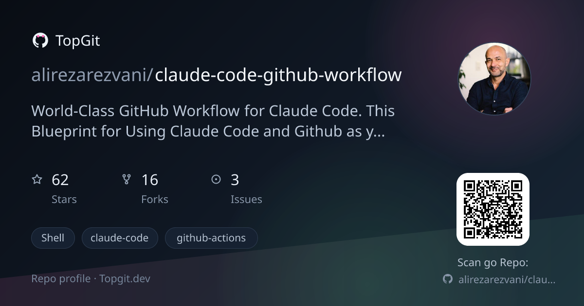 TopGit repo profile image for alirezarezvani/claude-code-github-workflow