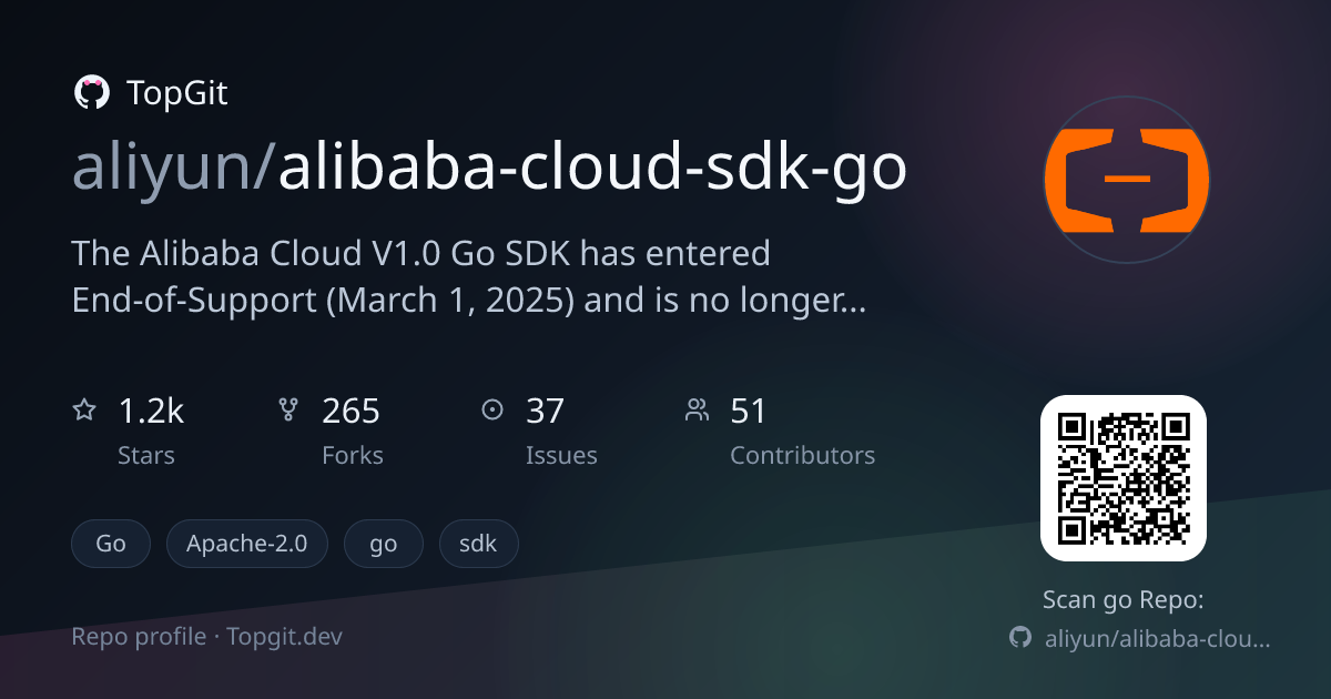 TopGit repo profile image for aliyun/alibaba-cloud-sdk-go
