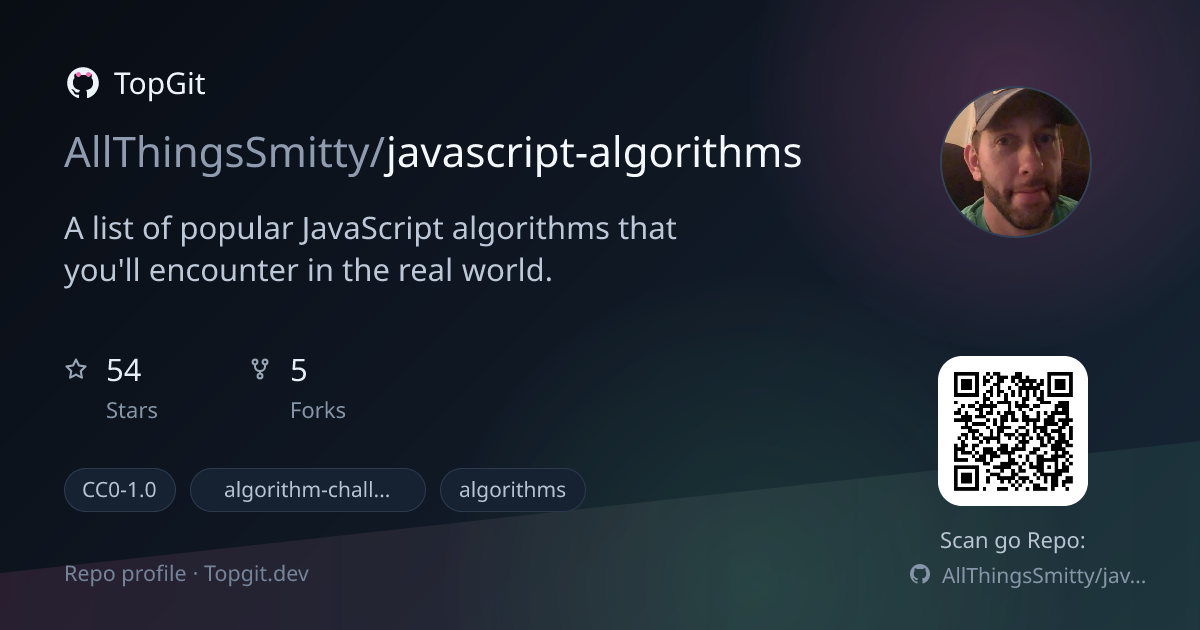 TopGit repo profile image for AllThingsSmitty/javascript-algorithms