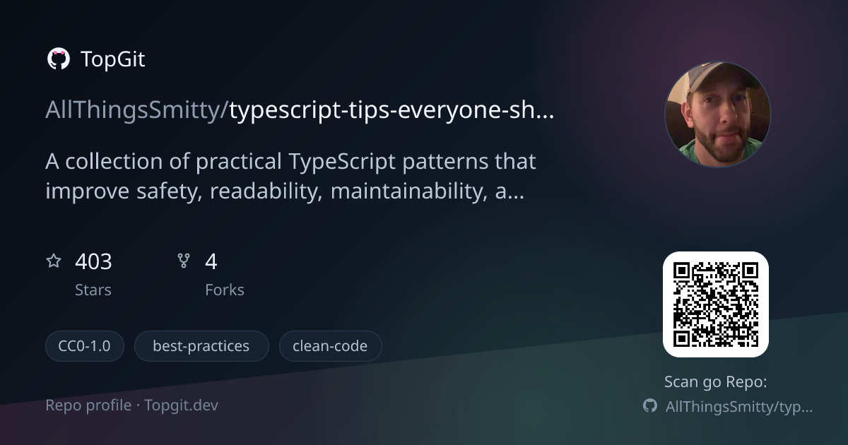 TopGit repo profile image for AllThingsSmitty/typescript-tips-everyone-should-know
