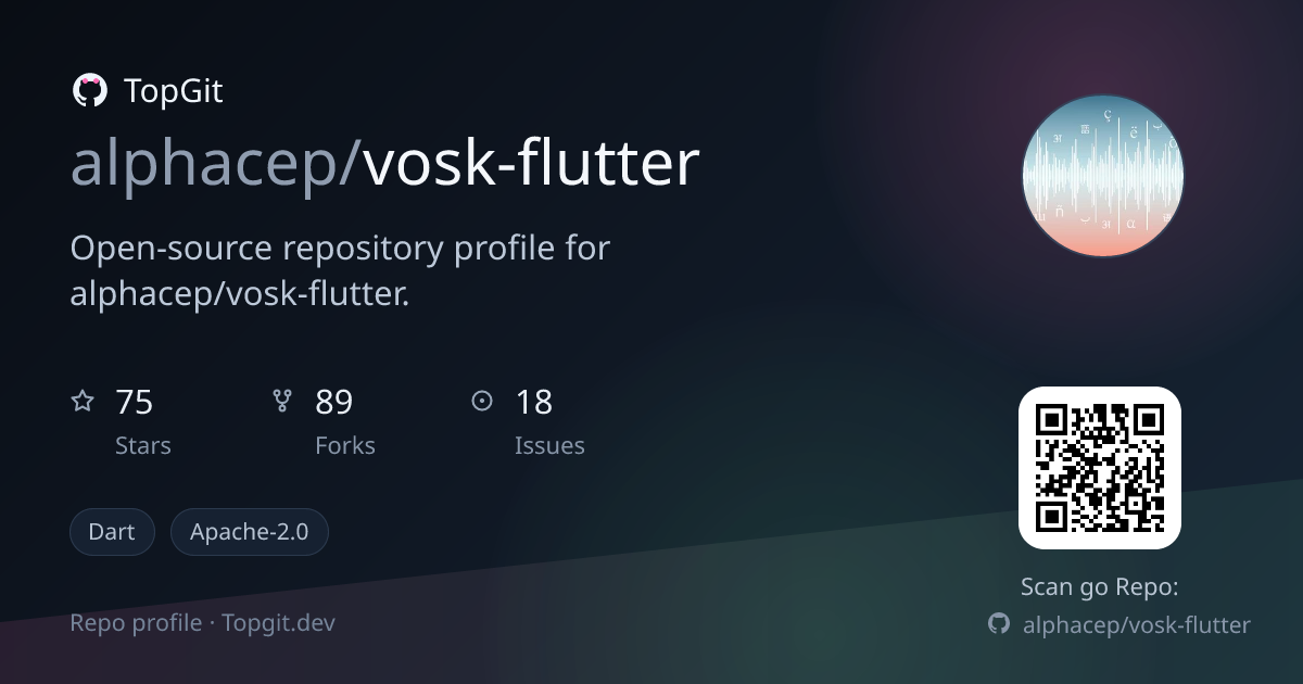 TopGit repo profile image for alphacep/vosk-flutter
