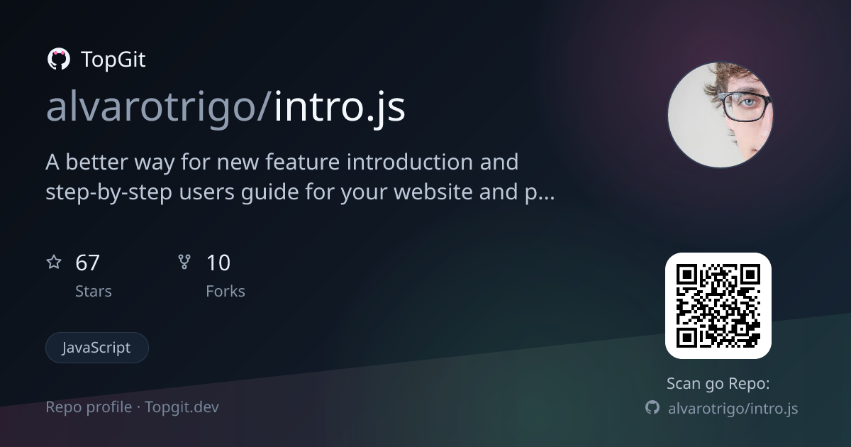 TopGit repo profile image for alvarotrigo/intro.js