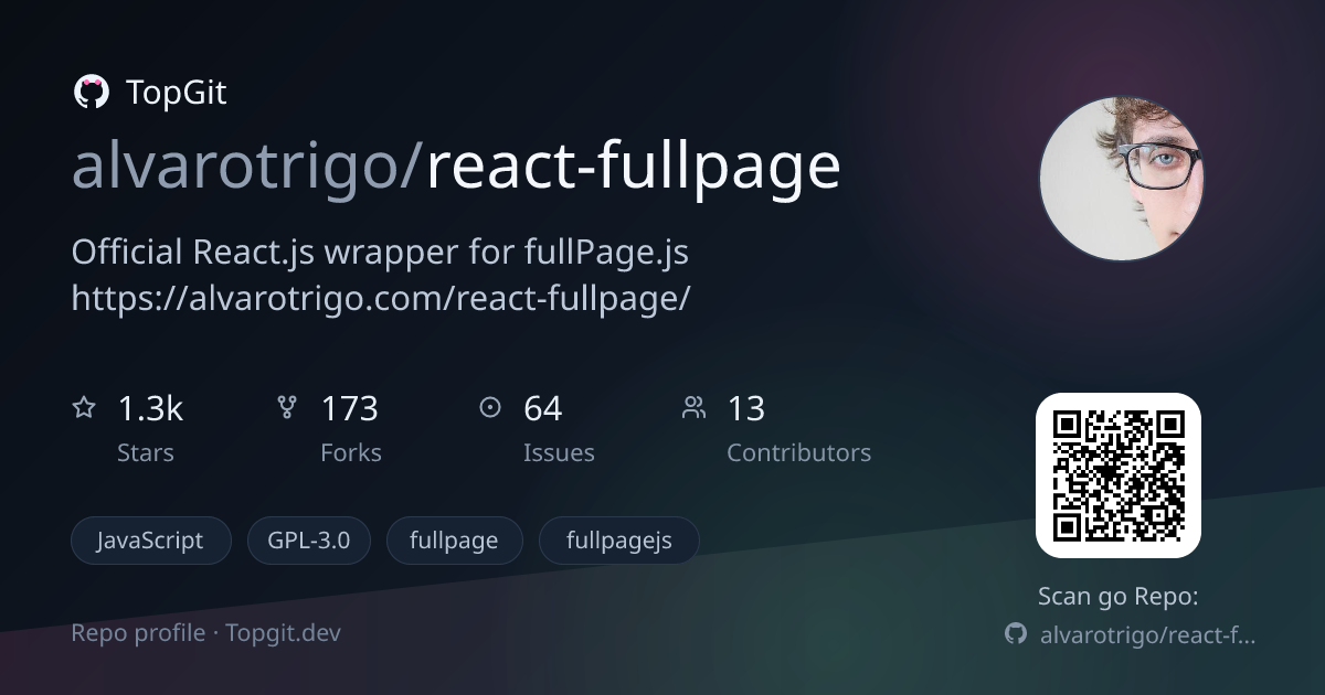 TopGit repo profile image for alvarotrigo/react-fullpage