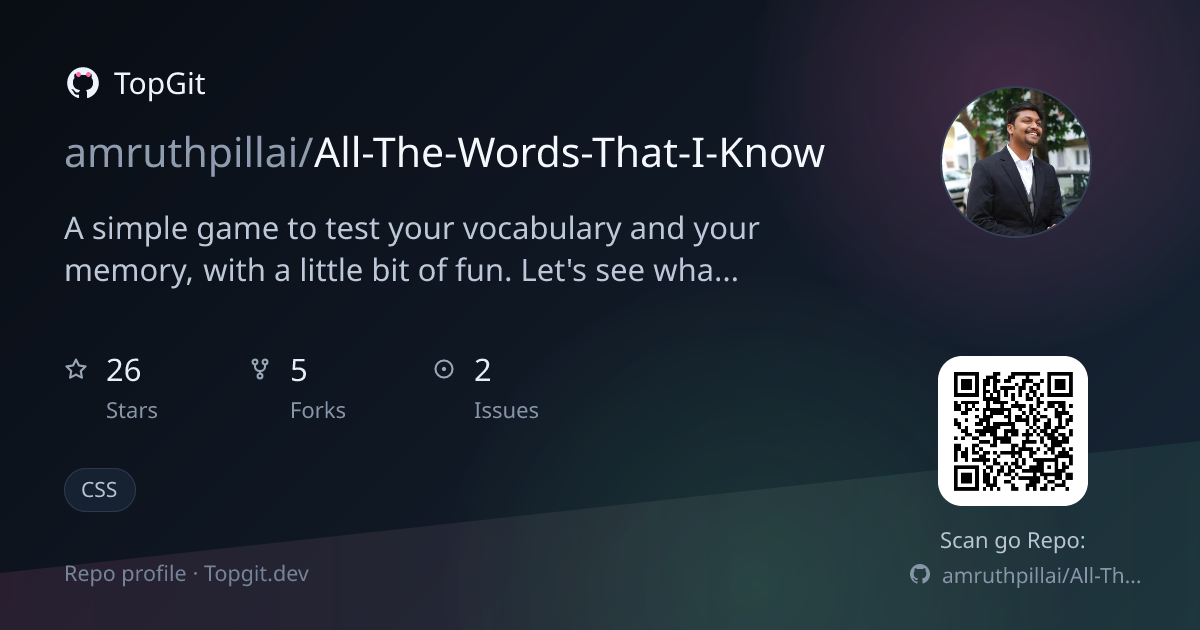 TopGit repo profile image for amruthpillai/All-The-Words-That-I-Know