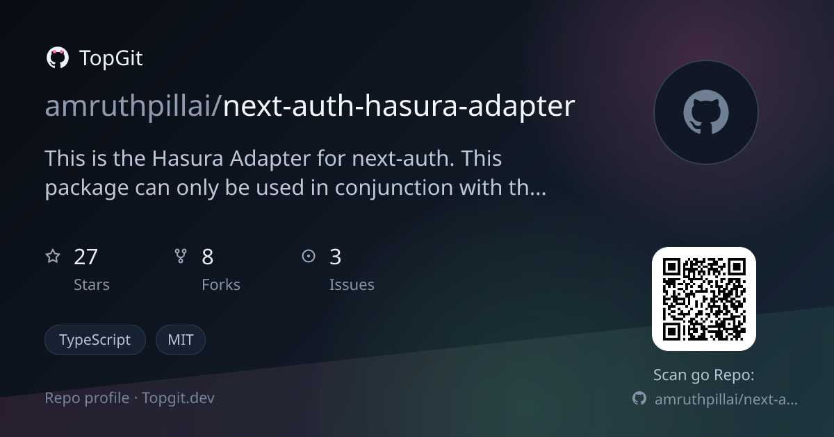 TopGit repo profile image for amruthpillai/next-auth-hasura-adapter