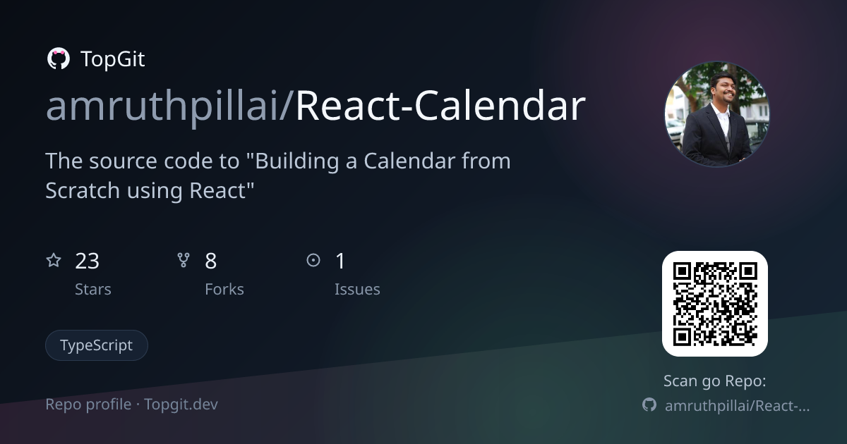 TopGit repo profile image for amruthpillai/React-Calendar