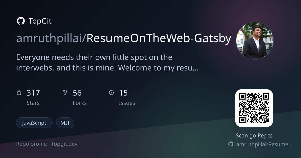 TopGit repo profile image for amruthpillai/ResumeOnTheWeb-Gatsby