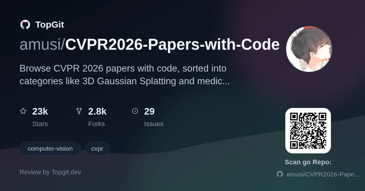 TopGit repo profile image for amusi/CVPR2026-Papers-with-Code