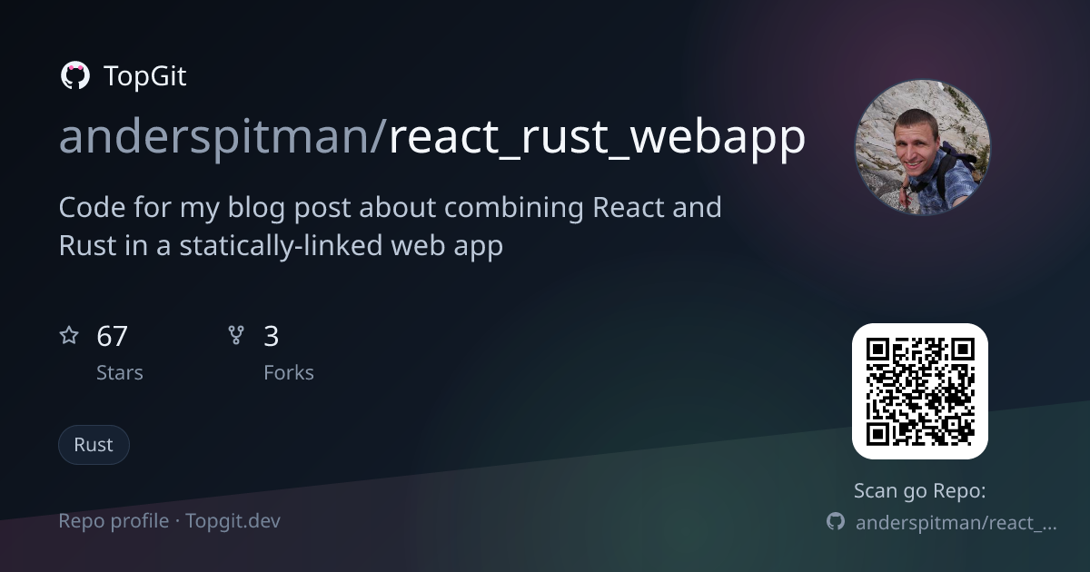 TopGit repo profile image for anderspitman/react_rust_webapp