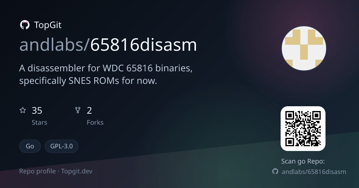 TopGit repo profile image for andlabs/65816disasm