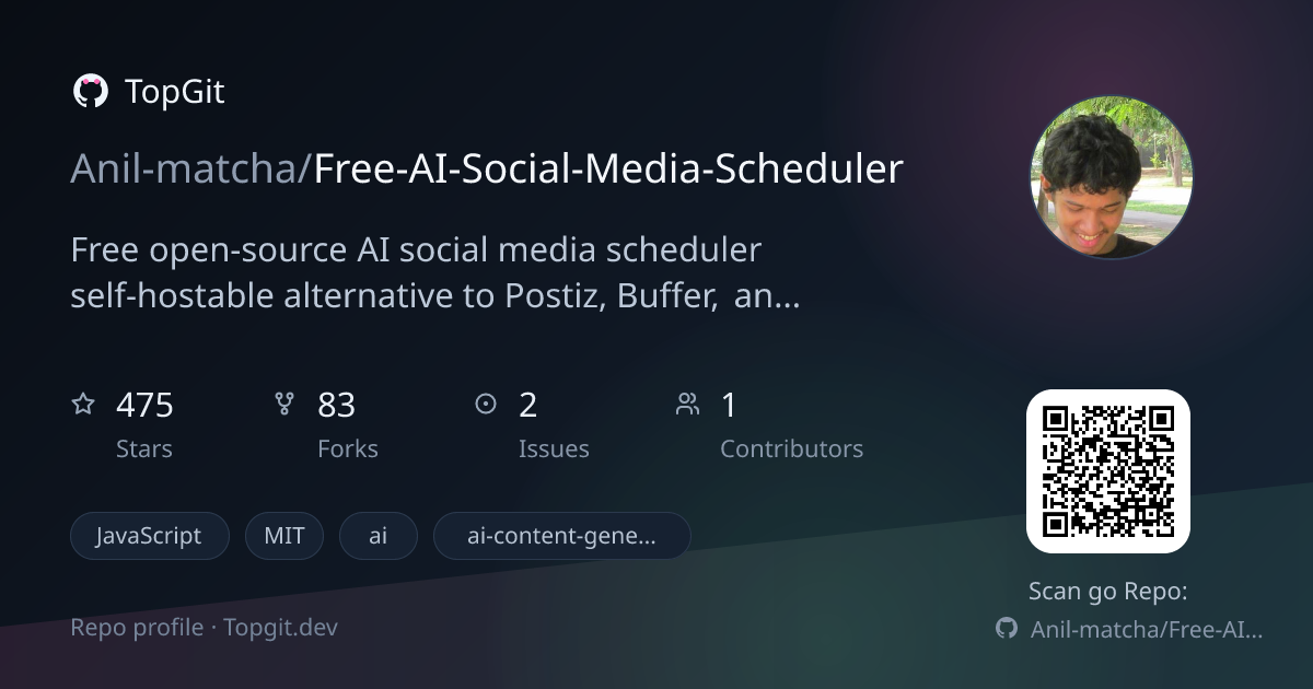 TopGit repo profile image for Anil-matcha/Free-AI-Social-Media-Scheduler