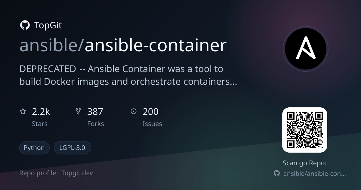 TopGit repo profile image for ansible/ansible-container