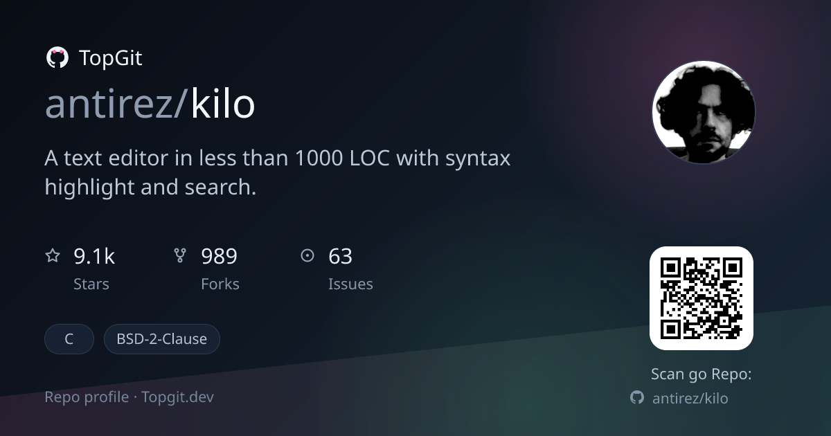 TopGit repo profile image for antirez/kilo