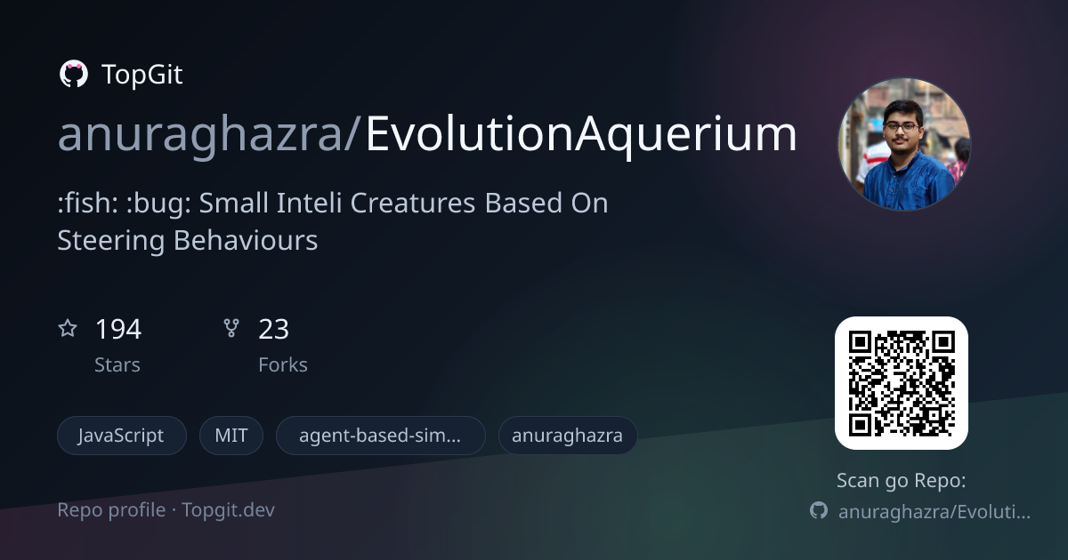 TopGit repo profile image for anuraghazra/EvolutionAquerium