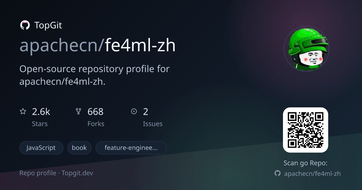 TopGit repo profile image for apachecn/fe4ml-zh