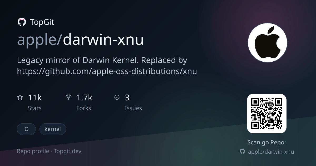 TopGit repo profile image for apple/darwin-xnu