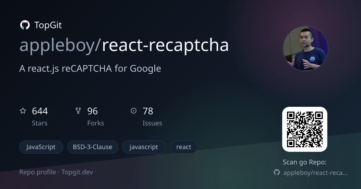 TopGit repo profile image for appleboy/react-recaptcha