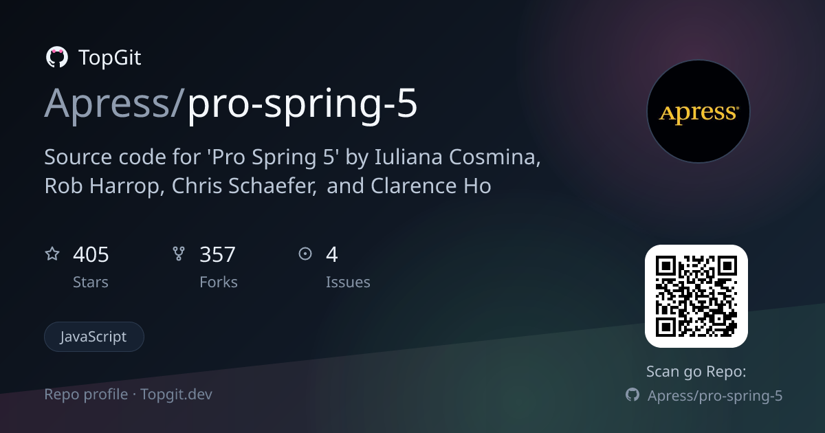 TopGit repo profile image for Apress/pro-spring-5
