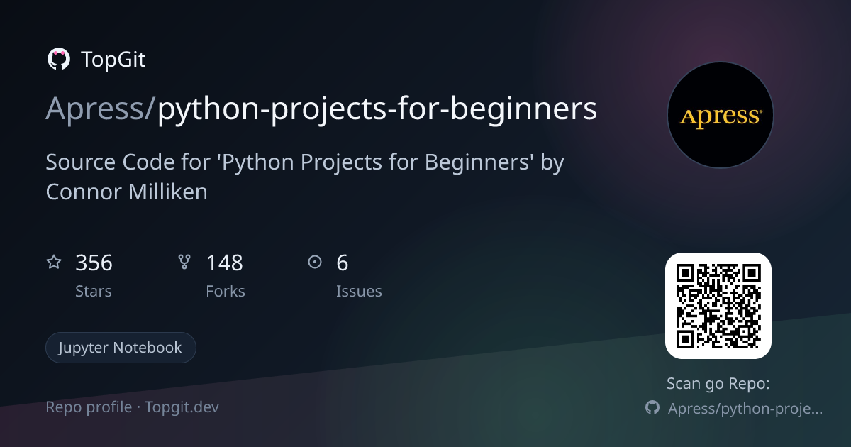 TopGit repo profile image for Apress/python-projects-for-beginners